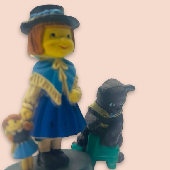 Vintage Little Girl Holding Doll Christmas Holiday Decor & Cat On Toy Train RARE - Picture 2 of 8